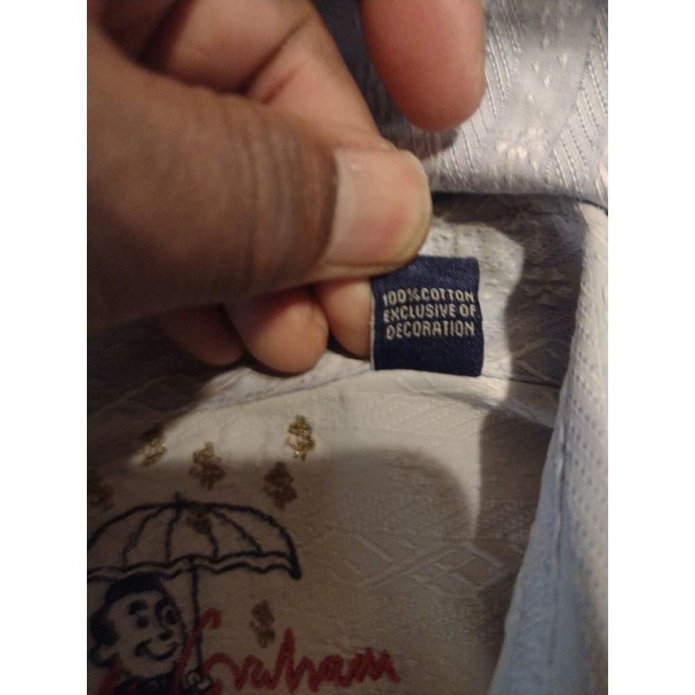 Men's ROBERT GRAHAM Blue Striped Geometric Long Sleeve Button Shirt XL Cotton - Picture 9 of 13